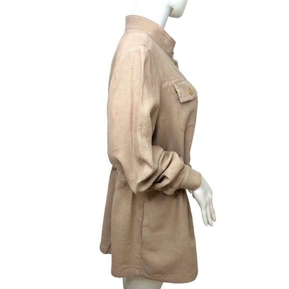 Susan Graver Jacket Top Taupe 1X Long Sleeve Mandarin Collar Buttons Linen Blend - Picture 4 of 16